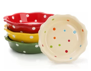 Wholesale-Polka-Dot-Ceramic-Round-Baking-Dish-With-Wavy-Edge-Design