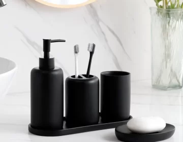 Accessoires de salle de bain d'hôtel noir en gros, ensembles de salle de bain personnalisés-2