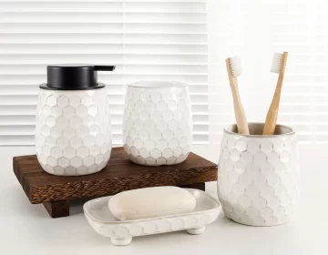 Conjuntos de casa de banho personalizados de 4 peças, acessórios de banho em cerâmica a granel-6