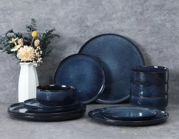 Louça de mesa azul para restaurante por atacado, louça a granel com esmalte reativo-5