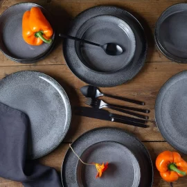 Luxury Matte Black Bulk Plates and Bowls, Bespoke Dinnerware