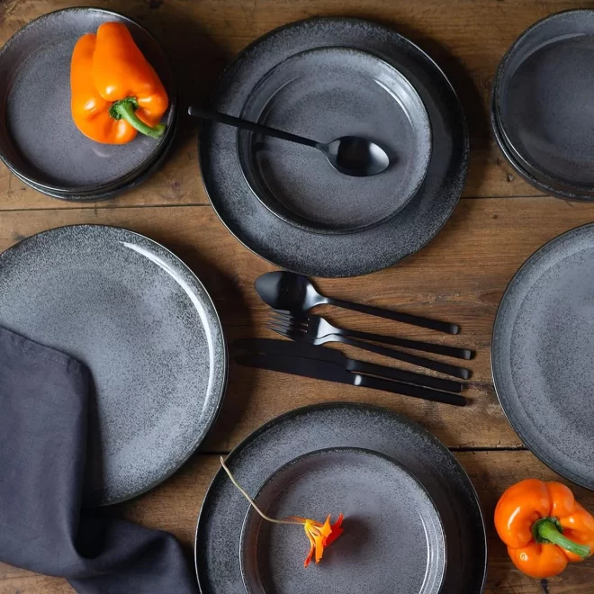 Luxury Matte Black Bulk Plates and Bowls, Bespoke Dinnerware-7