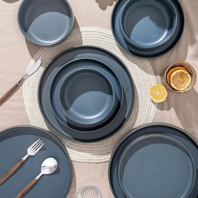 Matte Dark Blue Bulk Tableware, 12 Custom Plates and Bowls-4