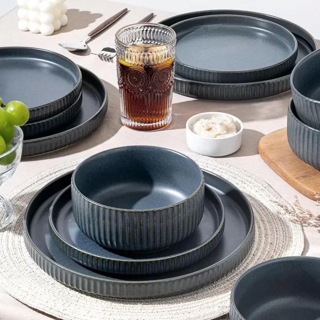 Matte Dark Blue Bulk Tableware, 12 Custom Plates and Bowls-3