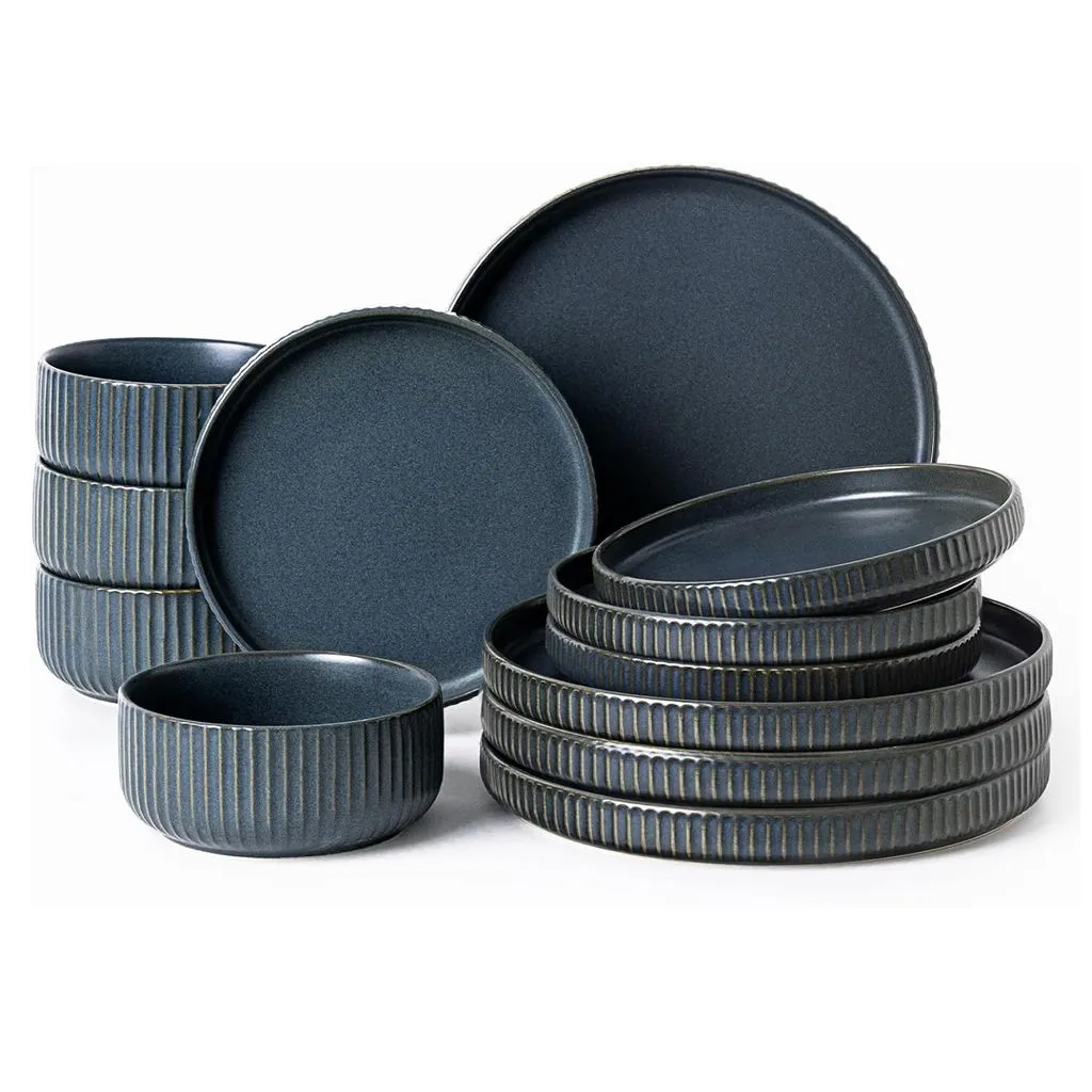 Matte Dark Blue Bulk Tableware, 12 Custom Plates and Bowls-1