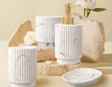 Acessórios de banho de luxo com 4 peças a granel, conjuntos de casa de banho em cerâmica personalizada-1