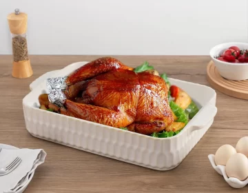 Sartén de cerámica blanca de la hornada modificada para requisitos particulares, Bakeware al por mayor para el servicio de alimento-2