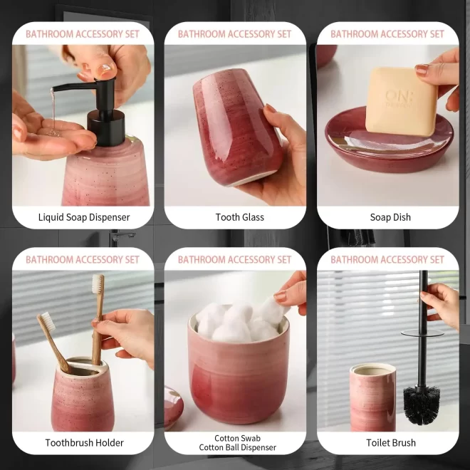 6-Piece Wholesale Bath Accessory Set, Purple Ceramic Bathroom Set-5