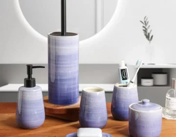 6点卸売バスアクセサリーセット、紫色のセラミックバスルームセット-1