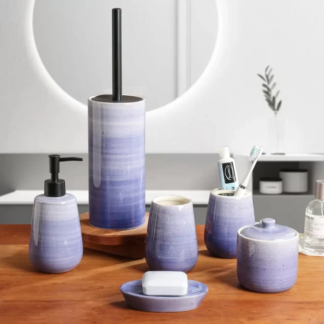 6-teilige Großhandel Bad-Accessoire-Set, lila Keramik Bad Set-1