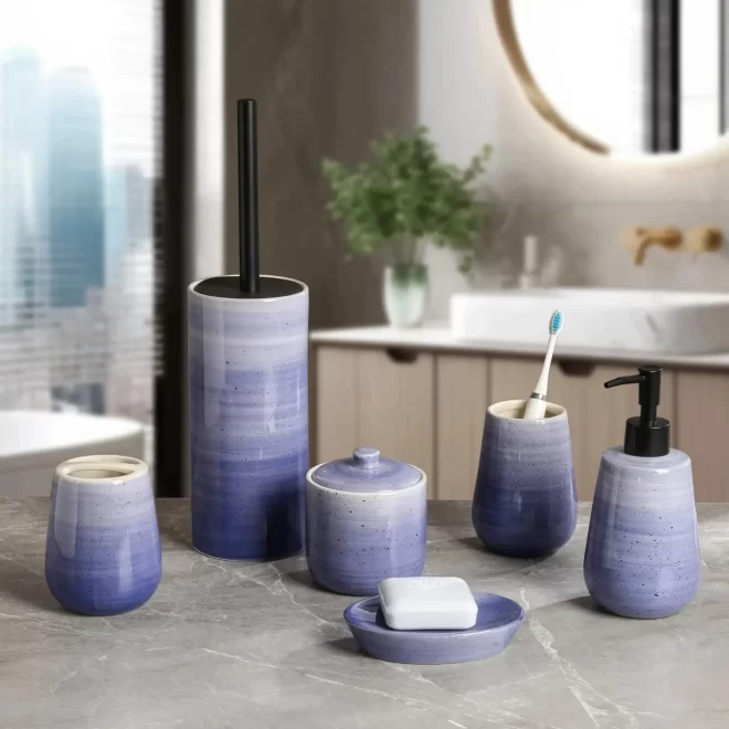 6-Piece Wholesale Bath Accessory Set, Purple Ceramic Bathroom Set-2