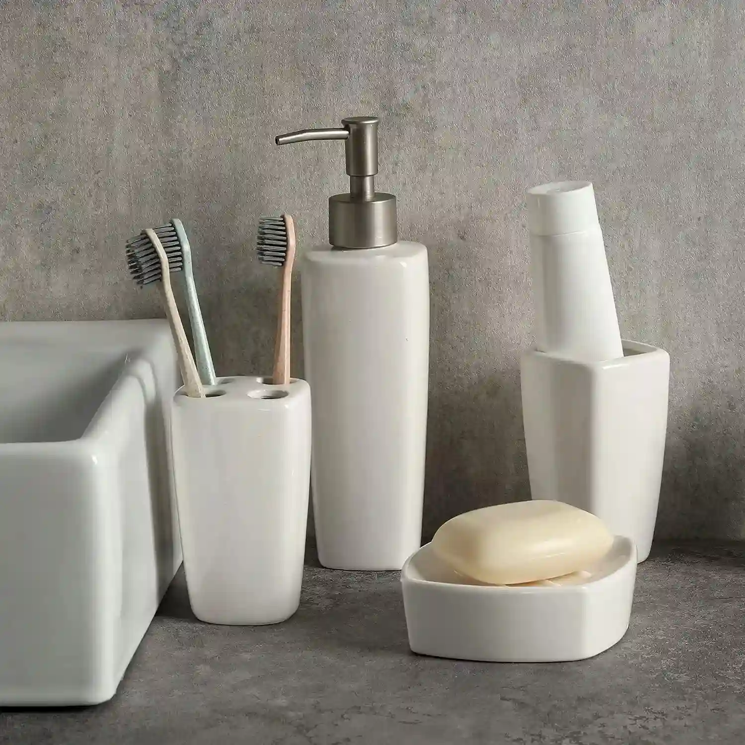 Modern White Bathroom Set Wholesale, Ceramic Bath Accessory-4