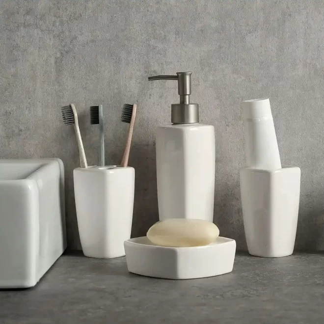 Modern White Bathroom Set Wholesale, Ceramic Bath Accessory-5