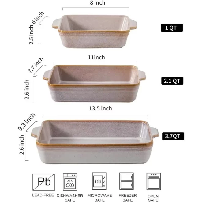 Stoneware Baking Dish Wholesale, 3-Piece Custom Bakeware Set-2