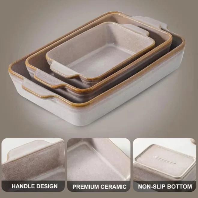 Stoneware Baking Dish Wholesale, 3-Piece Custom Bakeware Set-4