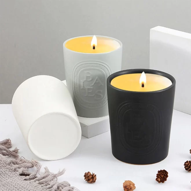 Ceramic Embossed Empty Candle Jars Bulk With Custom Logo-2