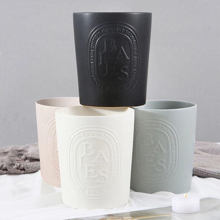 Ceramic Embossed Empty Candle Jars Bulk With Custom Logo-1