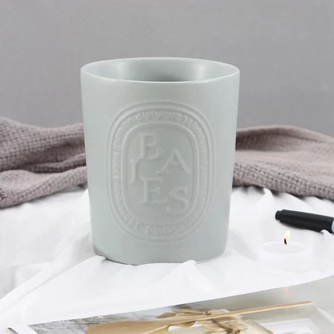 Ceramic Embossed Empty Candle Jars Bulk With Custom Logo-3