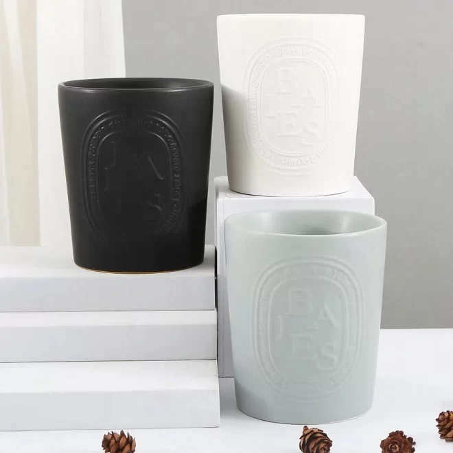 Ceramic Embossed Empty Candle Jars Bulk With Custom Logo-4