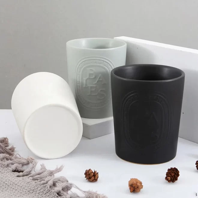 Ceramic Embossed Empty Candle Jars Bulk With Custom Logo-5