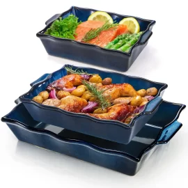 Dark Blue Wholesale Bakeware Set With Wavy Edge, Custom Baking Dishes