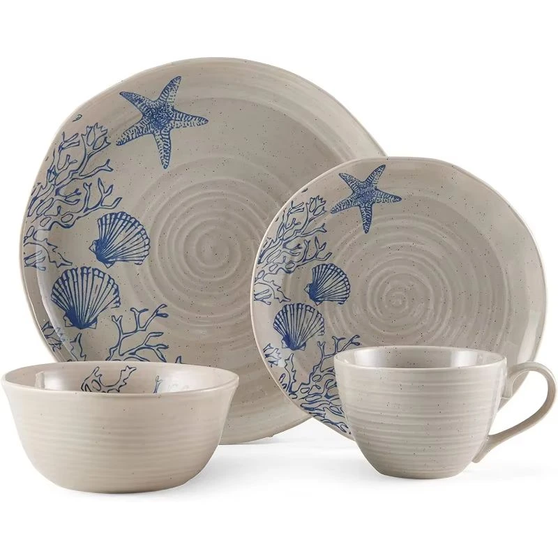 Wholesale Stoneware Plates and Bowls, Ocean Themed Tableware-4