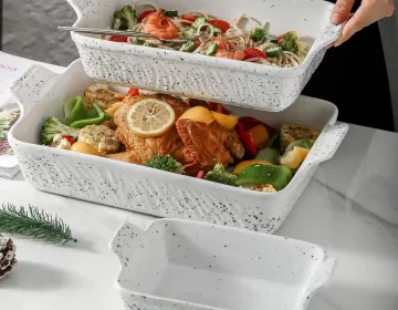 vajilla blanca para hornear al por mayor con textura moteada de gres para hornear personalizada-2