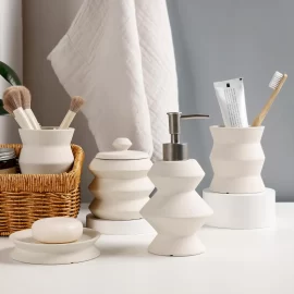White Wholesale Bathroom Accessories Sets, Bulk Ceramic Bath Accessories