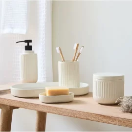 White Bathroom Accessories Wholesale, 5-Piece Functional Set