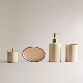 Factory Wholesale Bath Accessory Sets with Stripe Pattern
