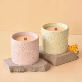Embossed Candle Jars Empty Bulk, Custom Ceramic Candle Vessels Wholesale