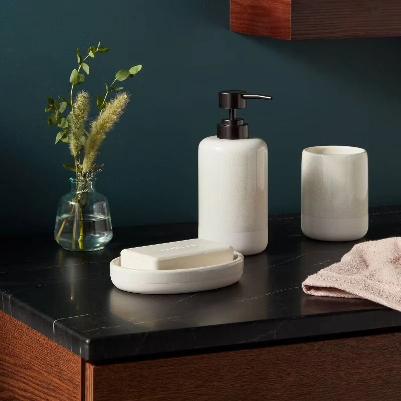 Luxury Bath Accessories Wholesale with Speckled White Glaze