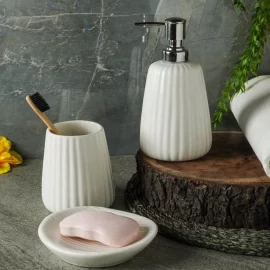 White Bathroom Set in Bulk, 3-Piece Hotel Ceramic Bathroom Supplies