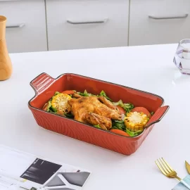 3-Piece Red Custom Bakeware Set, Ceramic Baking Dishes Wholesale