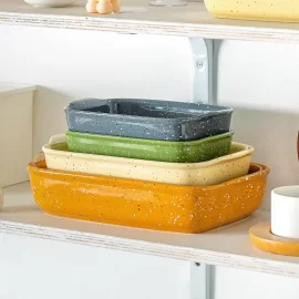 Orange 3-Piece Bakeware Set Wholesale, Custom Ceramic Baking Dishes