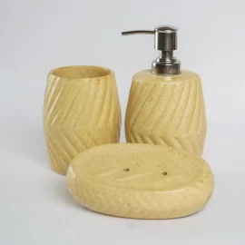 Rustic Custom Bath Set in Bulk, Ceramic Soap Dish and Dispenser