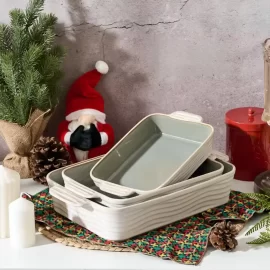 3-Piece Bulk Ceramic Baking Dish Set, Custom Baking Pans