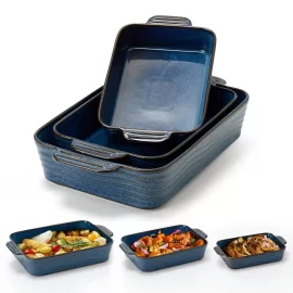 Blue Ceramic Bakeware Set​ In Bulk, Custom 3-piece Baking Dishes