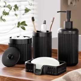 Matte Black Bathroom Set Supply, Custom Dispenser Dish Set