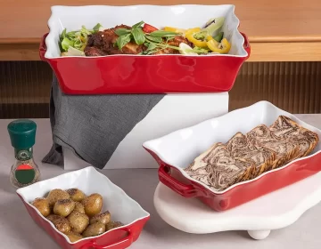 moule à pâtisserie en céramique rouge personnalisé, en vrac, avec bords ondulés-1