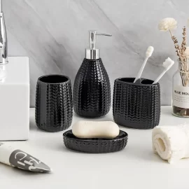 Custom Bathroom Set Accessories, 5-piece Black Full Set Supply