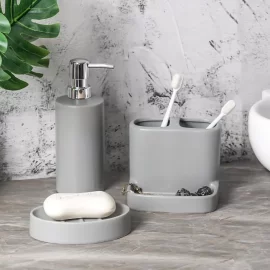 Juego de baño de suministro de fábrica, accesorios de baño de cerámica gris a granel